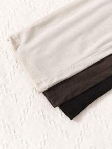 SHEIN Genkimix Kids 3件套女童白色、棕色、黑色休闲舒适长裤，松紧腰带饰有蝴蝶结，天鹅绒面料，直筒裤型，适合春秋季穿着