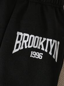 3pcs Set Baby Girls White + Brown + Black Letter Print Casual Elastic Waist Long Pants, Ankle Cuffs, Autumn/Winter - Multicolor - View 3