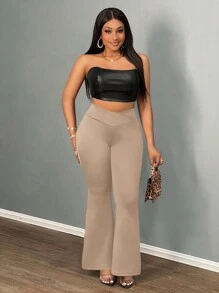 Slaydiva 2024 Autumn/Winter Thermal Lined Leggings, Casual & Sport,Asymmetrical V-Waist, Black Wide-Leg Pants For Women