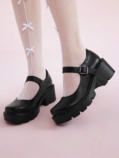 CUCCOO DOLLMOD Women's Fashion Black Thick Sole Round Toe Mary Jane Shoes For Vibe And Spring Shoes Spring Break Easter For Christmas Spring Shoes