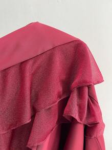 Modelyn Women's Burgundy Autumn Elegant Stand Collar Pleated Long Sleeve Maxi Dress,Flared Sleeves Ruffled Hem Design,Gentle Graceful Dining Wedding Party - Burgundy - View 7