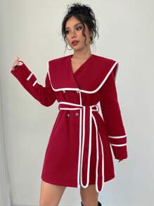 SHEIN Privé Abrigo elegante de mujer de bloques de color para el invierno