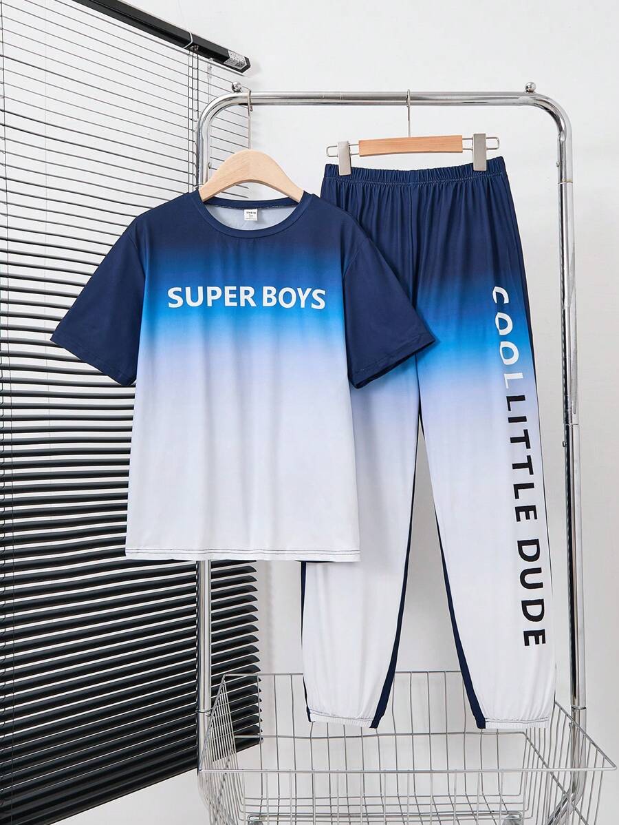 SHEIN Teen Boy Letter Graphic Tee & Sweatpants For Dailywear, School, Campus, College - Multicolor - View 1