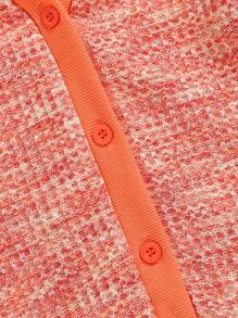 年轻女孩休闲舒适缎面彩色针织开衫，单排扣保暖夹克，秋冬季 - 橘色 - 查看 4