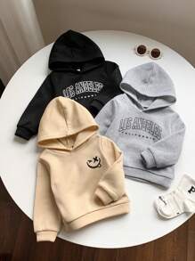 SHEIN 3 件套男童/女童休闲街头风格字母印花图案长袖连帽衫针织运动衫套装，买 2 送 1，适合日常、运动、春秋冬 - 彩色 - 查看 1