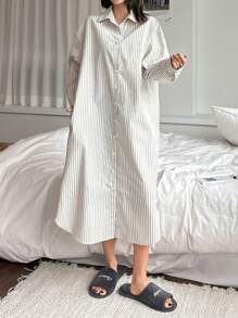DAZY Striped Loose Shirt Dress Casual Loungewear - White - View 6