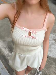 INAWLY Áo hai dây bó sát họa tiết nơ trang trí mùa hè cho nữ - trắng - Xem 6