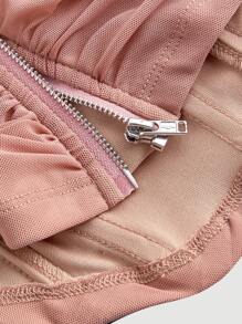 SHEIN MOD Off Shoulder Fish Bone Decoration Ruched Waist White Corset Structure Crop Top - Dusty Pink - View 3