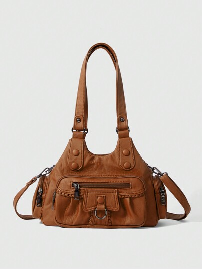 Grunge Punk Brown Punk Street Dark Gothic Style Oversized Capacity Tote Bag