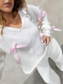 SHEIN SXY Warm, Cute And Sexy Bowknot White Sweater, Suitable For Autumn And Winter - Beige - View 5