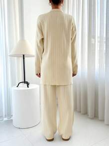 RueChic 高领罗纹图案套头衫裤针织套装