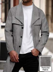 Manfinity Homme 1pc Solid Color Front Button Casual Long Sleeve Jacket, For Autumn/Winter - Grey - View 1