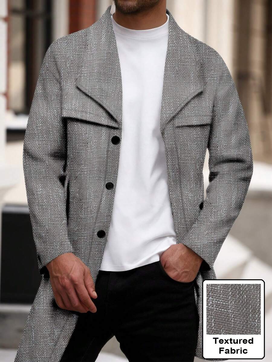 Manfinity Homme 1pc Solid Color Front Button Casual Long Sleeve Jacket, For Autumn/Winter - Grey - View 1
