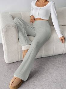 SHEIN Privé 女式扭纹针织阔腿冬裤 - 灰色 - 查看 3