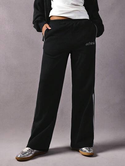 Athîral 女式徽标刺绣直筒慢跑裤