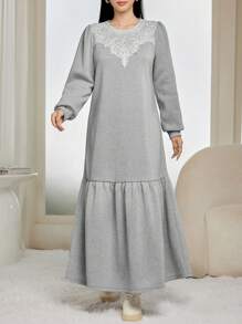 Mulvari Đầm dài chui đầu cổ tròn phong cách Hàn Quốc thu đông cho nữ - Xám - Xem 6