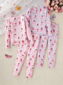 2 套少女卡通印花长袖紧身睡衣套装，单独出售