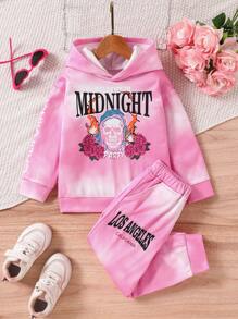 2 Stück Mädchen Lässiges Batik-Sweatshirt und Hosen Set, mit locker sitzendem Schnitt, rosa Batik-Farbschema und stylischen Prints, geeignet für den täglichen Gebrauch, Outdoor-Lässig und Zuhause für Mädchen von 4-7 Jahren, Herbst/Winter