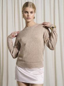 AiiRZ 金属卢勒克斯针织毛衣闪亮节日派对冬季晚会特殊场合长袖套头衫迪斯科舞会闪光 - 金色 - 查看 1