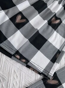 SHEIN Leap Crew Conjunto informal de 3 piezas para chica adolescente: Camiseta de manga corta con estampado de letra de cuello redondo + Pantalones con estampado de cuadros de corazón + Pijama con pantalones cortos