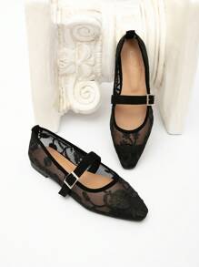 CUCCOO CHICEST 2024 新款性感纯色透明网眼优雅百搭女士平底鞋 - 黑色 - 查看 2