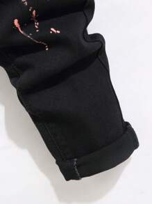 Manfinity Roughcore Men Pocket Ripped Skinny Casual Denim Jeans Black Ripped Jeans, Emo Style - Black - View 6