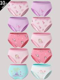 10pcs Young Girl Girls Cute Unicorn, Mermaid, Flamingo & Heart Sequins Printed Panties