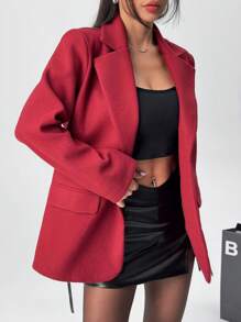 SHEIN EZwear Women's Casual Solid Color Lapel Overcoat, Autumn/Winter