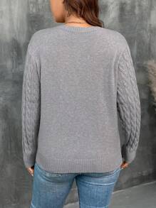 SHEIN Clasi 大码女式优雅 V 领修身略宽松套头衫，灰色，秋冬 - 灰色 - 查看 4