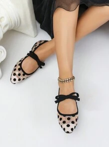 CUCCOO CHICEST Zapatos planos elegantes y versátiles para mujer con lazo y decoración de puntos en malla, modelo nuevo para 2024