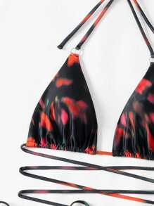 Conjunto de 3 piezas de traje de baño para mujer: traje de baño sexy con estampado de teñido anudado y falda maxi de playa de verano