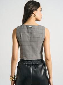 AiiRZ 经典格纹背心马甲前开扣无袖专业商务办公室正式定制秋季春季短款西装外套工作服