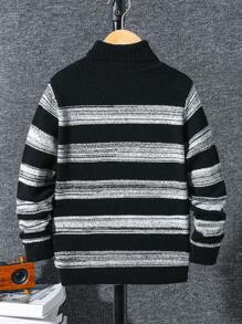 SHEIN Tween Boy' Striped Color Block Turtleneck Casual Knitted Sweater, Fashion New Item For Autumn/Winter
