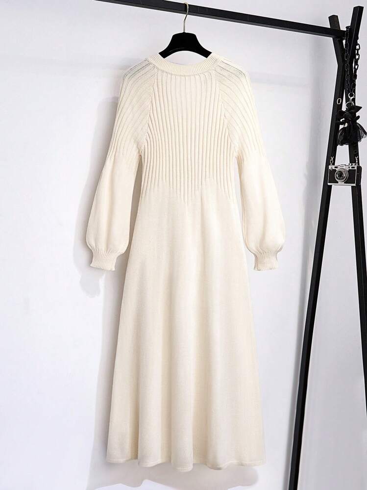 chinese dress ladies Long Sleeve Belted Midi Knit Sweater Dress main image 1