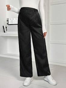SHEIN Pregnant Women High Waist Striped Wide Leg Pants, Casual, For Maternity