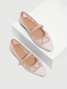 CUCCOO HITCHD 2024 新款性感蕾丝婚宴专属尖头平底鞋女士圣诞新年假期氛围秋冬款 - 杏色 - 查看 9