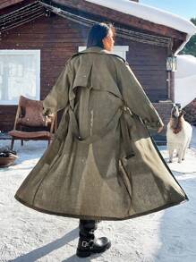 SHEIN EZwear Plus Size Women,Coats For Women Winter,Winter Plaid Long Double Breasted Trench Coat - Multicolor - View 2