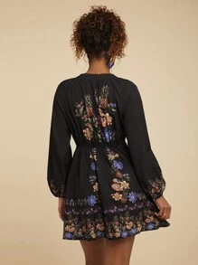 Travachic 1 pieza Vestido de manga larga con estampado de vacaciones tejido