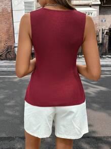 Chiquease 新款优雅、别致、性感、修身的女士圆领针织毛衣 - 酒紅色 - 查看 3