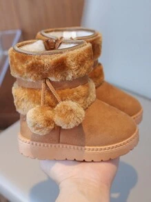 1 Đôi bốt trẻ em, bốt đi tuyết lông xù màu kaki, đế mềm chống trượt, thiết kế vừa vặn, phù hợp cho bé trai và bé gái đi chơi ngoài trời, tiệc tùng, du lịch, mùa đông - Màu Khaki - Xem 4