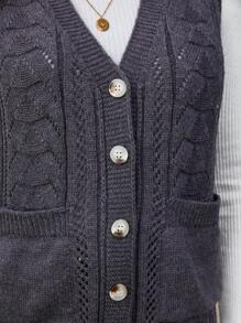 EMERY ROSE Damen einfarbige V-Ausschnitt Einreiher Cut Out Doppeltasche Lässig Strickweste