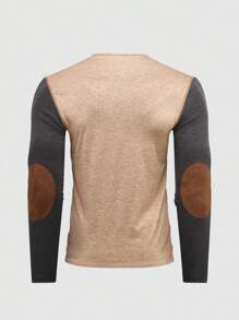 Manfinity Homme Men Scolor Block Button Front Long Sleeve Casual Minimalist T-Shirt, For Going Out - Apricot - View 2