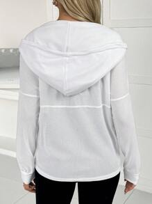 SHEIN Maternity Solid Color Front Zipper Long Sleeve Pocket Casual Hooded Sweatsuit - White - View 2