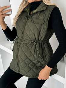 SHEIN Maternity Solid Zipper Drawstring Sleeveless Jacket & Blazer, Casual Autumn/Winter