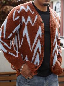 Manfinity Homme Parte superior gráfica casual con botones delanteros y manga larga para hombres de talla grande, para uso diario