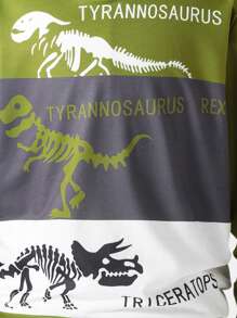 Tween Boy Casual Cute Letter & Dinosaur Print Hooded Sweatshirt, Suitable For Autumn/Winter - Green - View 6