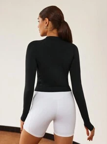 SHEIN With My Calm Seamless Women Sports Jacket, High Stretch Yoga Workout Outwear - Black - View 5