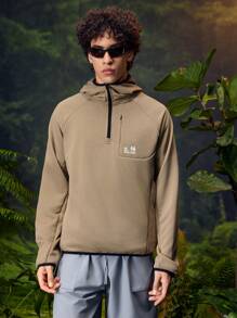 In My Nature 男士休闲字母印花连帽轻便套头衫，适合户外、秋季 - 軍綠色 - 查看 7