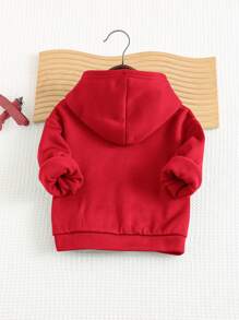 Cozy Pixies 秋冬季男宝宝休闲连帽长袖套头衫，带前口袋和保暖衬里 - 紅色 - 查看 3