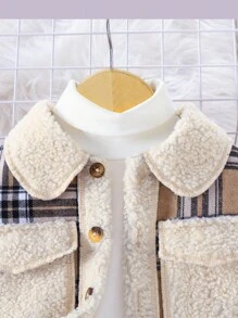 Baby Boys Casual Plaid Pocket & Collar Teddy Lining Jacket, Autumn/Winter - Multicolor - View 5